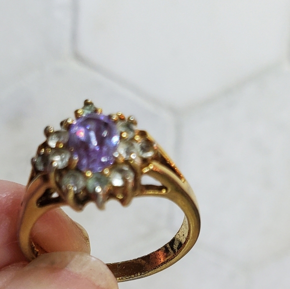 Lovely Amethyst With Side Stones Ring S 4 - Picture 2 of 8